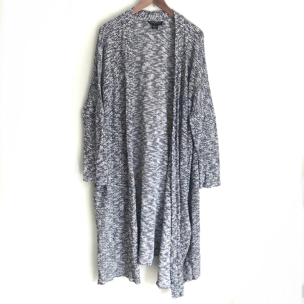 Lane Bryant Long Duster Sweater Open Front Loose Knit Cardigan Blue Marled